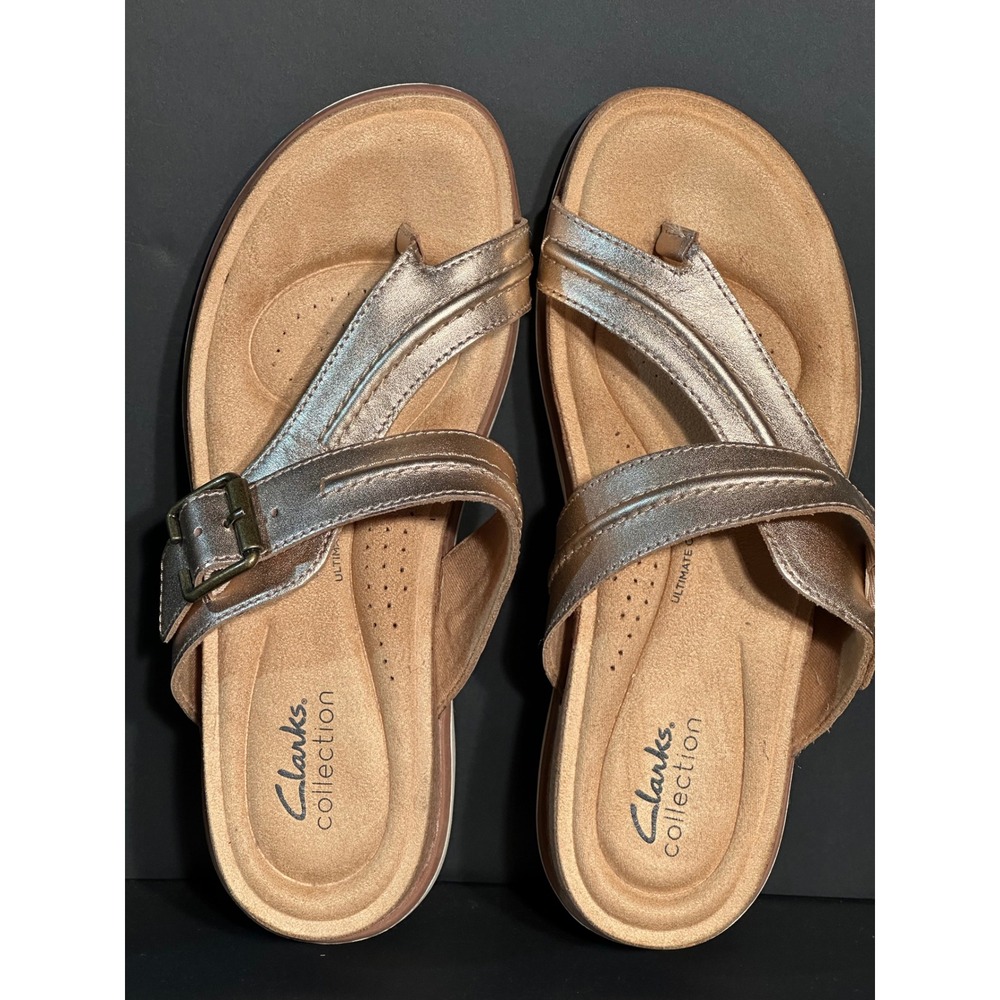 Clarks Collection Brinkley Flora Rose Gold Metallic Toe Post Sandals Womens 8 M